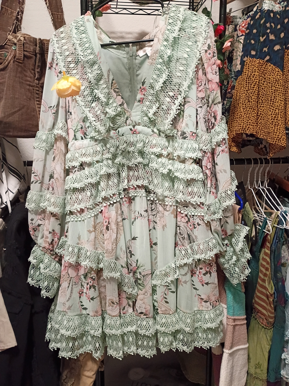 REVOLVE Mint Green Floral Lace Tiered Dress